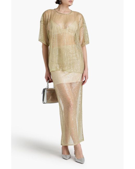 REMAIN Birger Christensen Natural Sequined Tulle Maxi Skirt
