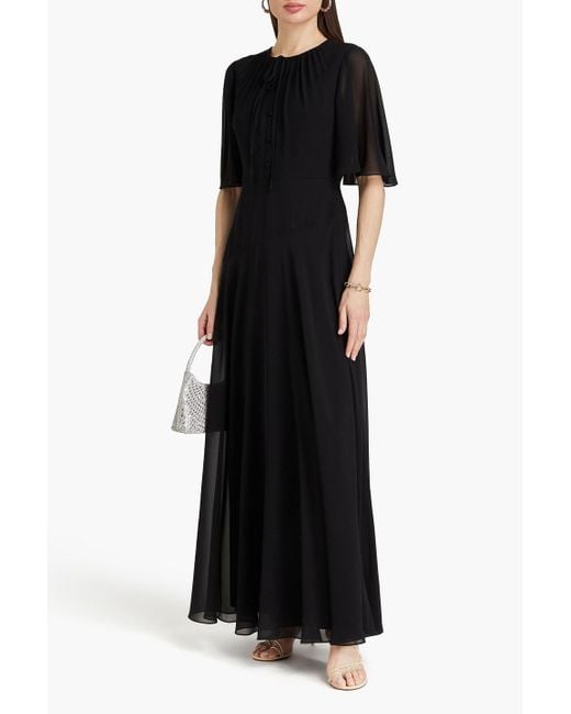 Mikael Aghal Black Gathered Bow-detailed Georgette Maxi Dress