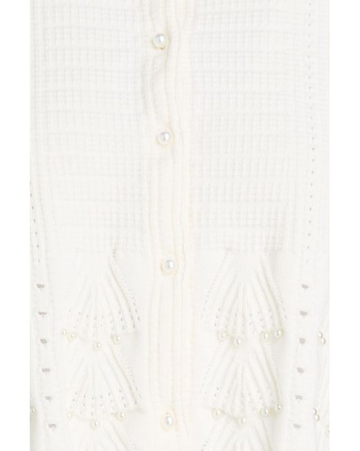 Maje Natural Cropped Embellished Pointelle-Knit Cotton-Blend Cardigan