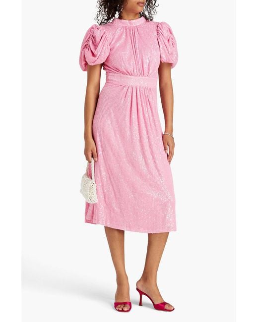 ROTATE BIRGER CHRISTENSEN Pink Noon Sequinned Plissé Dress