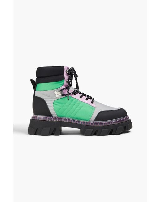 Ganni Green Shell, Faux Leather And Suede Hiking Boots