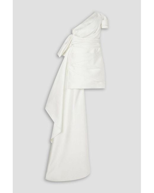 Reem Acra White One-shoulder Convertible Draped Cady Mini Dress