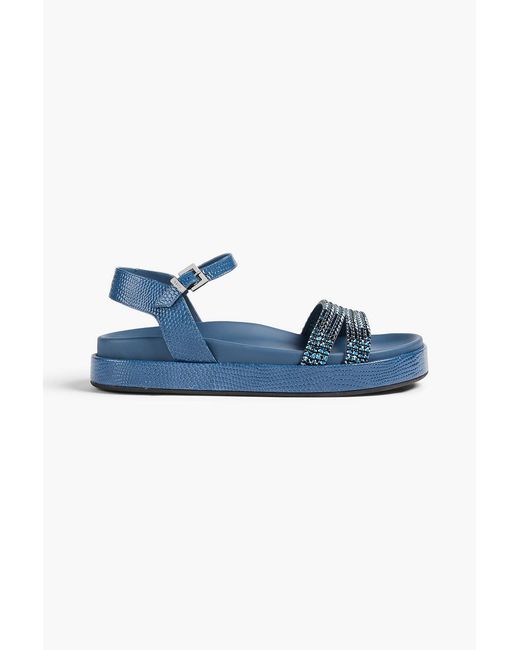 Gina Blue Martine Crystal-Embellished Lizard-Effect Leather Sandals