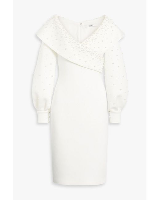 Badgley Mischka White Embellished Scuba Dress