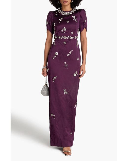 Erdem Purple Crystal-Embellished Satin Gown