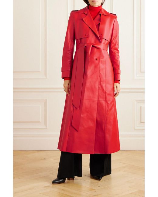 Gabriela Hearst Red Fontana Double-Breasted Leather Trench Coat