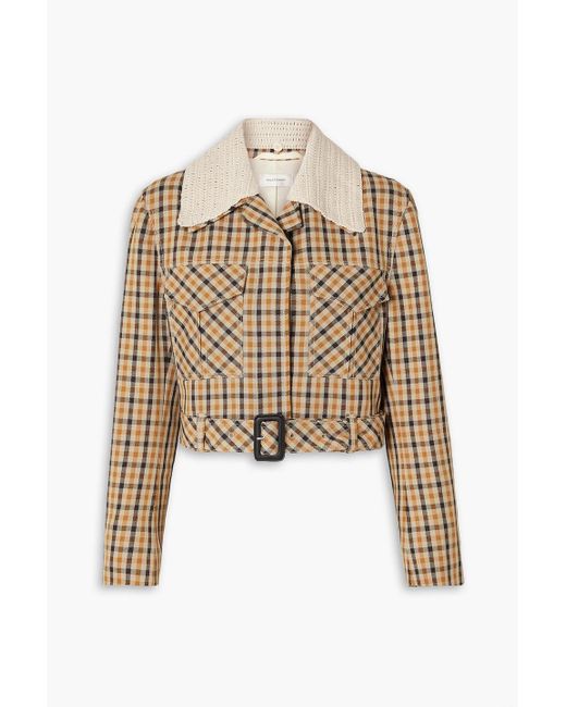 Wales Bonner Natural Kalimba Cropped Checked Crochet-trimmed Wool-blend Jacket