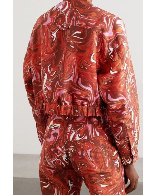 Maisie Wilen Red Club Cropped Printed Shell Jacket