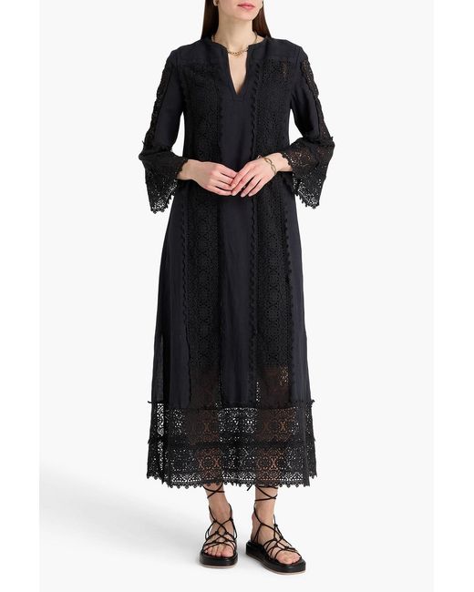 By Malene Birger Black Delane Crochet-trimmed Linen And Cotton-blend Kaftan
