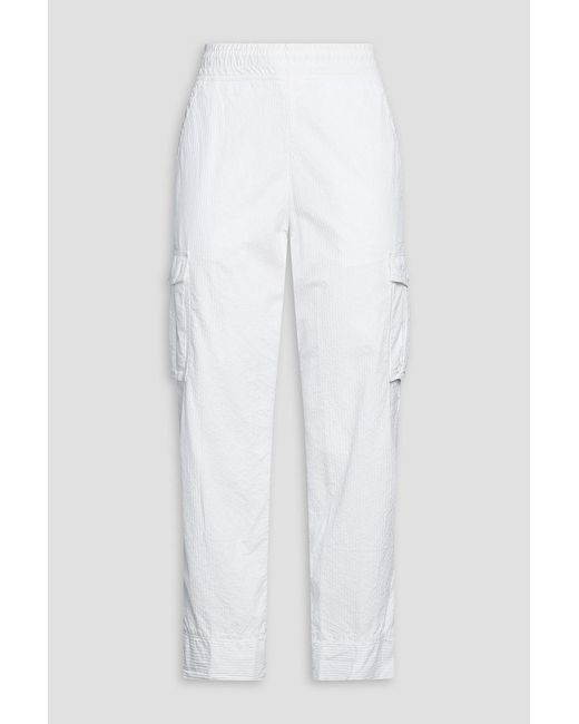 James Perse White Striped Cotton And Lyocell-Blend Seersucker Cargo Pants