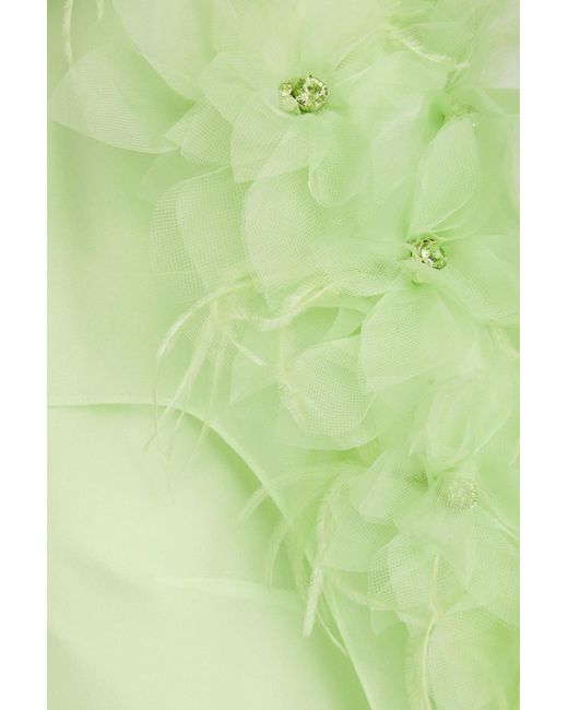 Badgley Mischka Green Cape-effect Embellished Georgette Gown