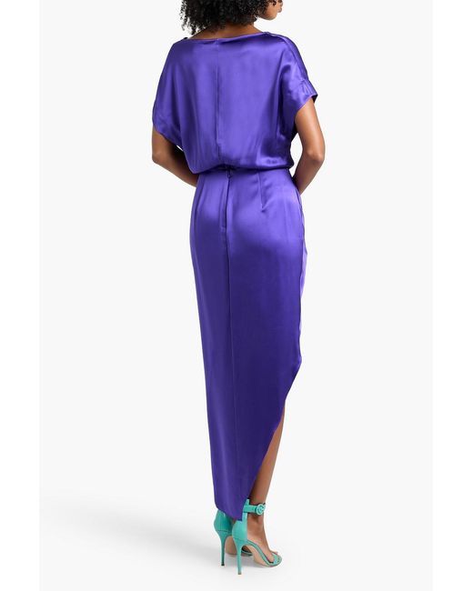 Michelle Mason Purple Wrap-Effect Silk-Satin Maxi Dress