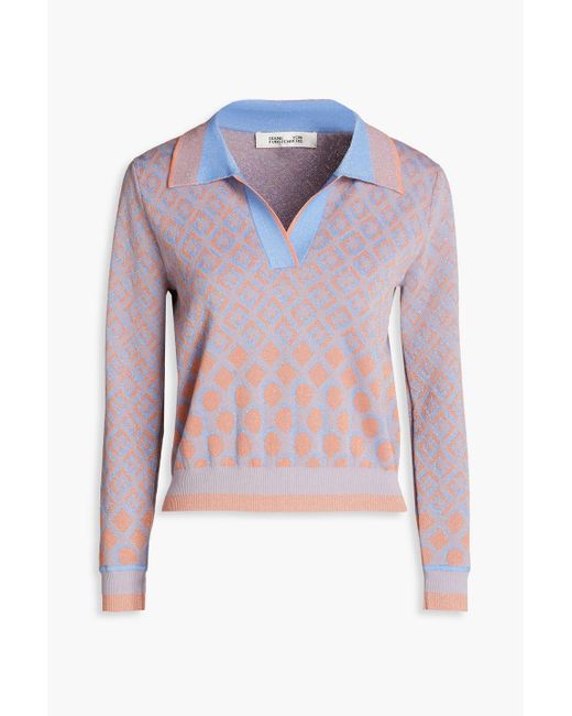 Diane von Furstenberg Pink Metallic Jacquard-knit Cotton-blend Sweater