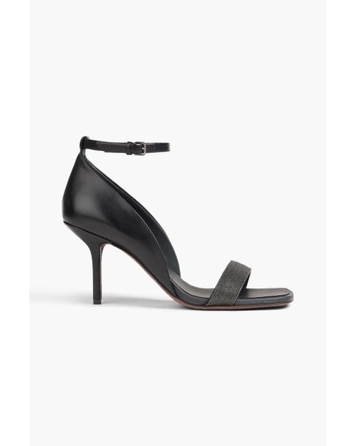 Brunello Cucinelli Black Bead-Embellished Leather Sandals
