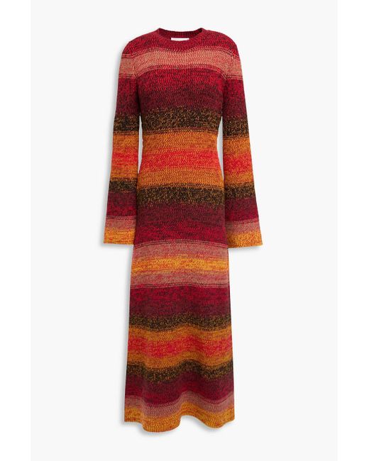 Chloé Red Striped Wool Midi Dress