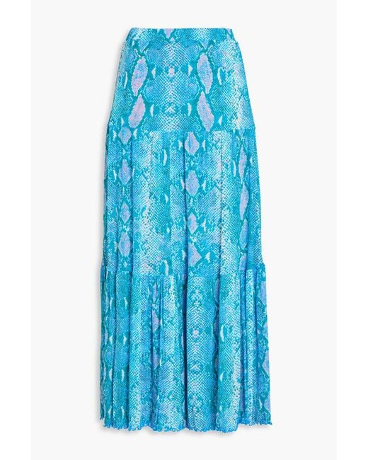Diane von Furstenberg Blue Austria Reversible Printed Stretch-mesh Midi Skirt
