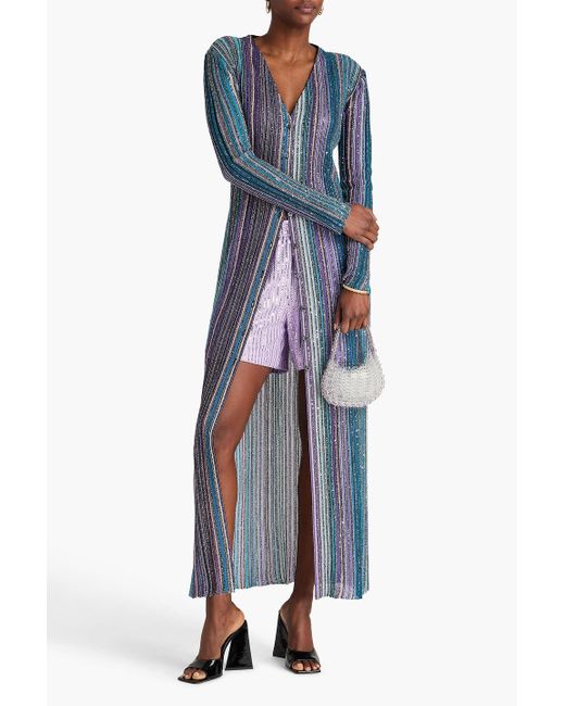 Missoni Blue Metallic Striped Ribbed-Knit Cardigan