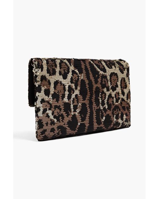 Dolce & Gabbana Black Metallic Leopard-print Satin Envelope Clutch