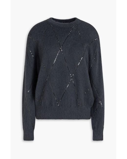 Brunello Cucinelli Blue Sequin-Embellished Knitted Sweater