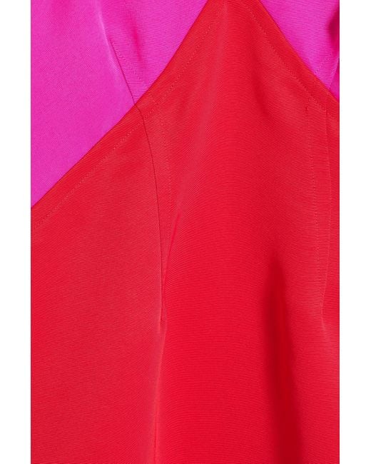 Zac Posen Red Cold-shoulder Two-tone Faille Dress
