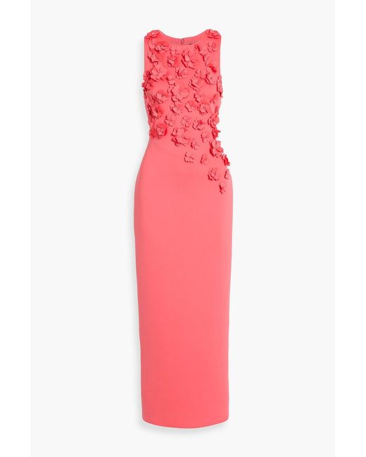 Badgley Mischka Pink Floral-Appliquéd Scuba Gown