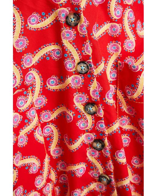 Saloni Red Zoey Cutout Printed Cotton-poplin Midi Dress