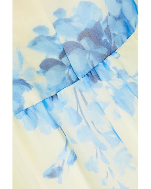 Valentino Garavani Blue Gathered Floral-print Silk-organza Gown