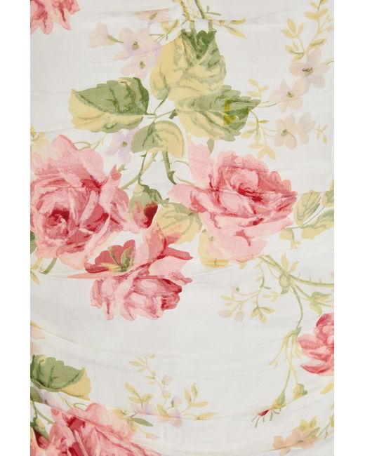 byTiMo White Draped Floral-print Satin Maxi Dress