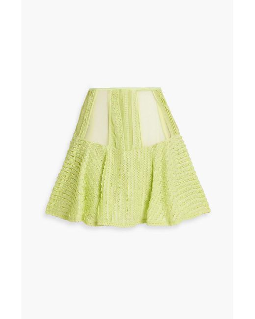 Charo Ruiz Yellow Hamaty Ruffled Stretch-Lace Mini Skirt