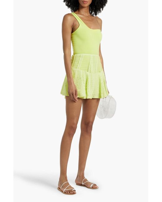 Charo Ruiz Yellow Hamaty Ruffled Stretch-Lace Mini Skirt