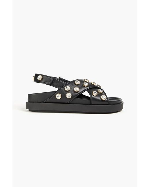 Maje Black Embellished Leather Slingback Sandals