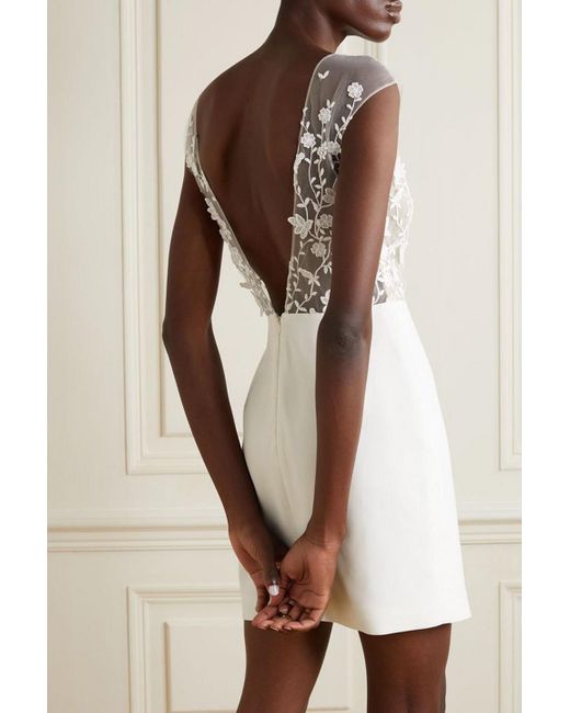 Rime Arodaky White Eleonora minikleid aus besticktem tüll und crêpe