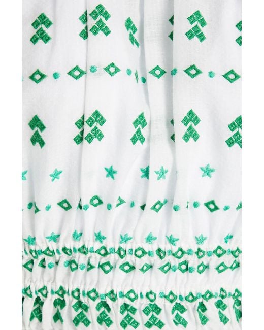 Maje Green Cropped Embroidered Cotton-gauze Top