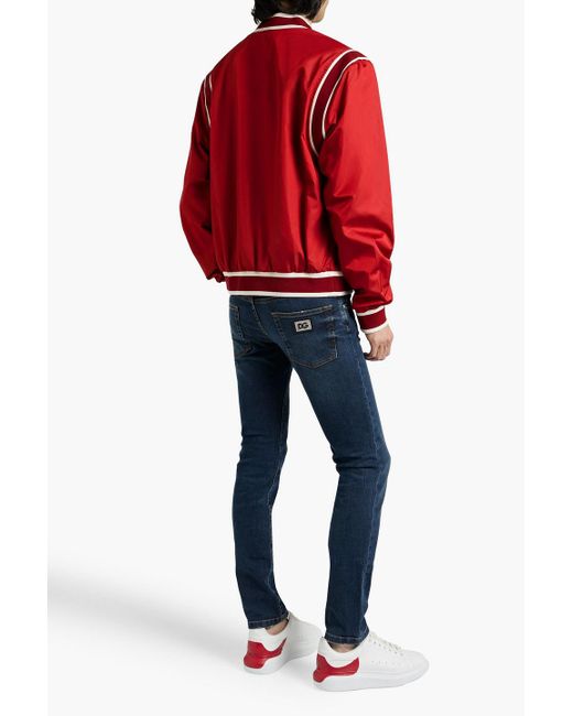 Dolce & Gabbana Red Embroide Satin Bomber Jacket for men