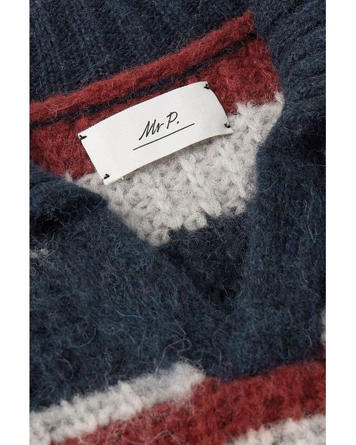 Mr P. Blue Striped Waffle-Knit Alpaca-Blend Polo Shirt for men