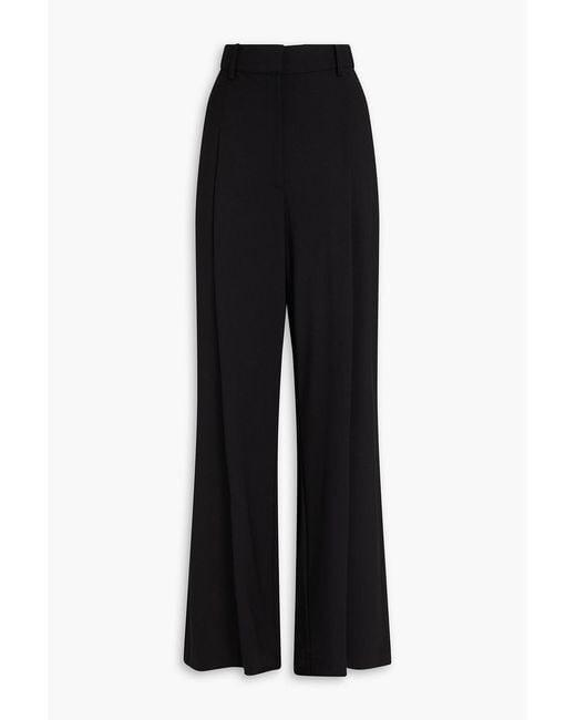 Theory Black Wool-Blend Crepe Wide-Leg Pants