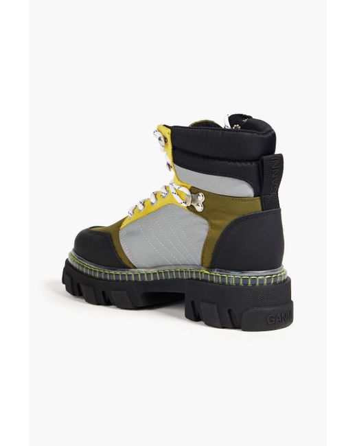 Ganni Green Color-block Shell, Suede And Faux Leather Hiking Boots