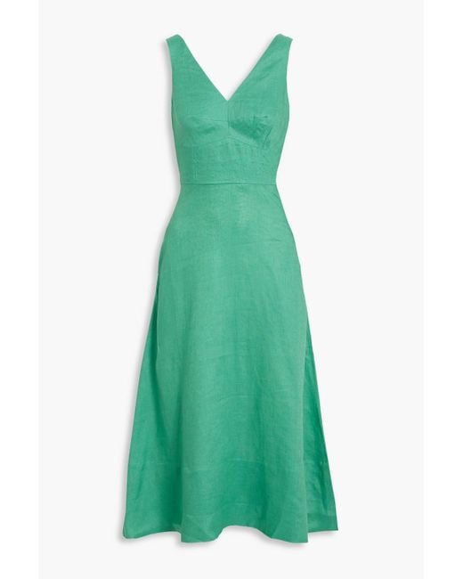 Saloni Green Rachel Bow-embellished Linen Midi Dress