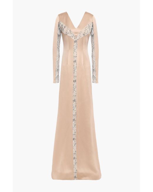 Safiyaa Pink Draped lace-trimmed satin-crepe gown