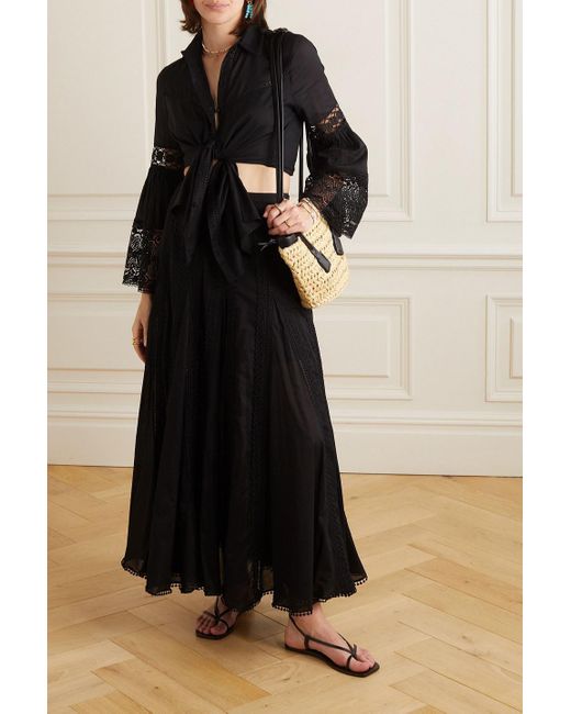 Charo Ruiz Black Letta Guipure Lace-trimmed Cotton-blend Voile Blouse