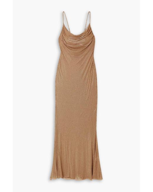 retroféte Natural Shilo Crystal-embellished Silk-blend Mesh Maxi Dress