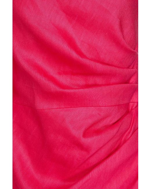 Veronica Beard Pink Patsy One-shoulder Pleated Linen-blend Midi Dress