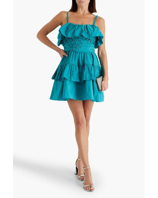Zuhair Murad Blue Crystal-embellished Ruffled Taffeta Mini Dress