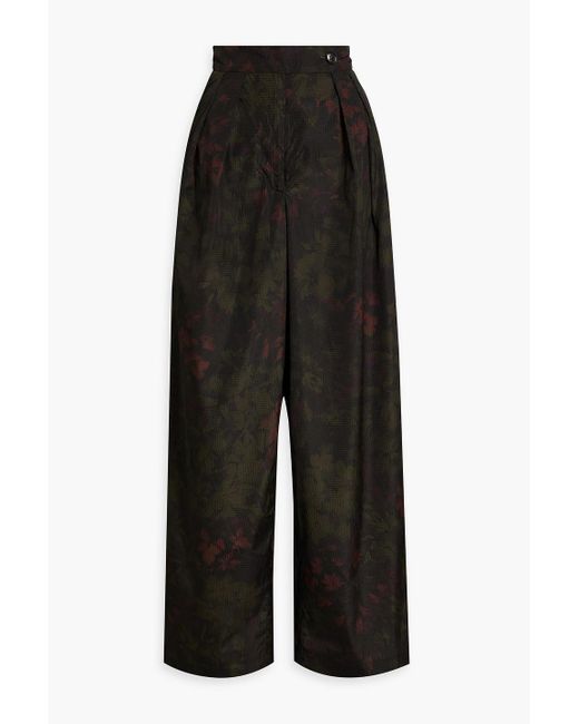 Dries Van Noten Black Floral-print Satin-jacquard Wide-leg Pants