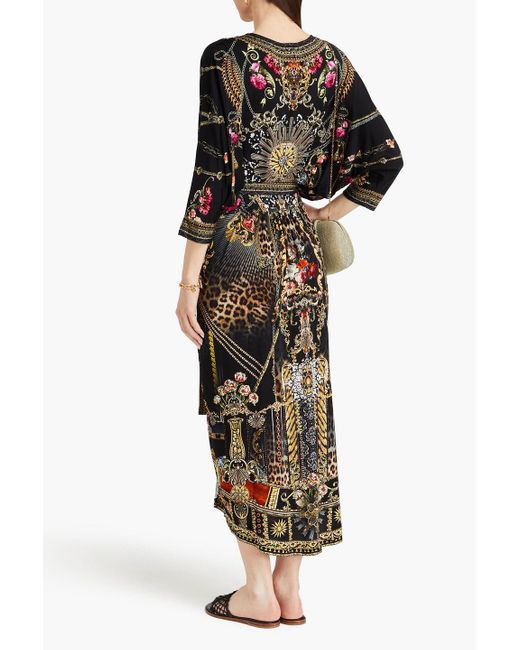 Camilla Black Floral-print Jersey Midi Dress