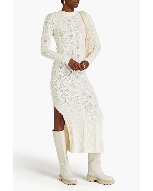 REMAIN Birger Christensen White Carmain Cable-knit Cotton-blend Midi Dress