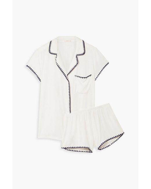 Eberjey White Frida Whipstitched Stretch-modal Jersey Pajama Set