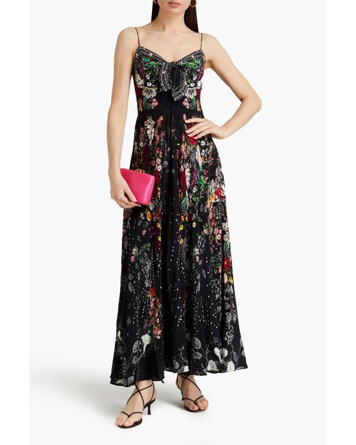 Camilla Black Crystal-embellished Printed Silk Crepe De Chine Maxi Dress