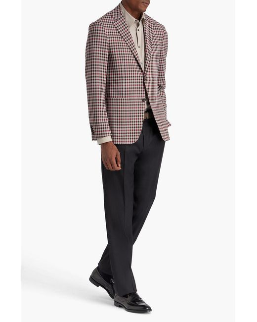 Canali Brown Gingham Wool Blazer for men