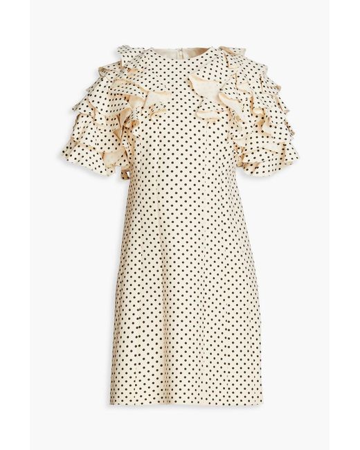 Valentino Garavani Natural Ruffled Polka-dot Wool And Silk-blend Crepe Mini Dress